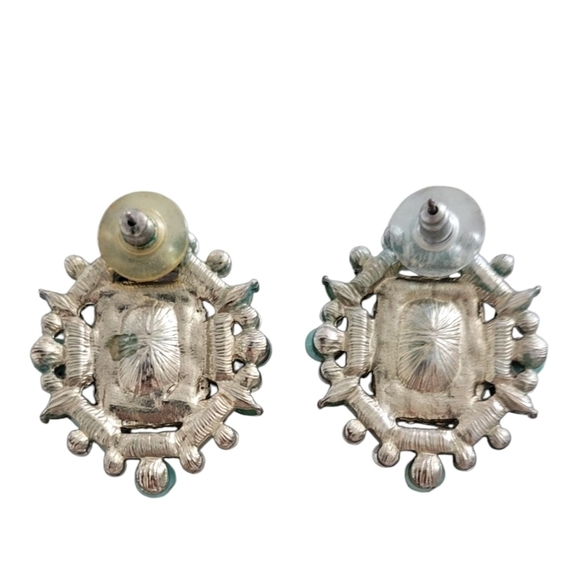 Elegant Mint Green and White Statement Earrings - Picture 3 of 3